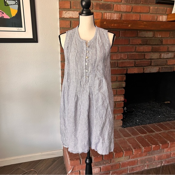 Faherty Isha Striped Linen Sleeveless Dress in Blue Sz M - Picture 2 of 9